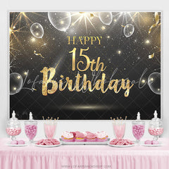 Lofaris Black And Gold Bokeh Balloons Happy 15th Birthday Backdrop