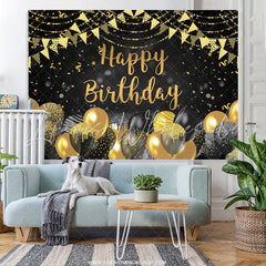 Lofaris Black And Gold Bokeh Glitter Happy Birthday Backdrop