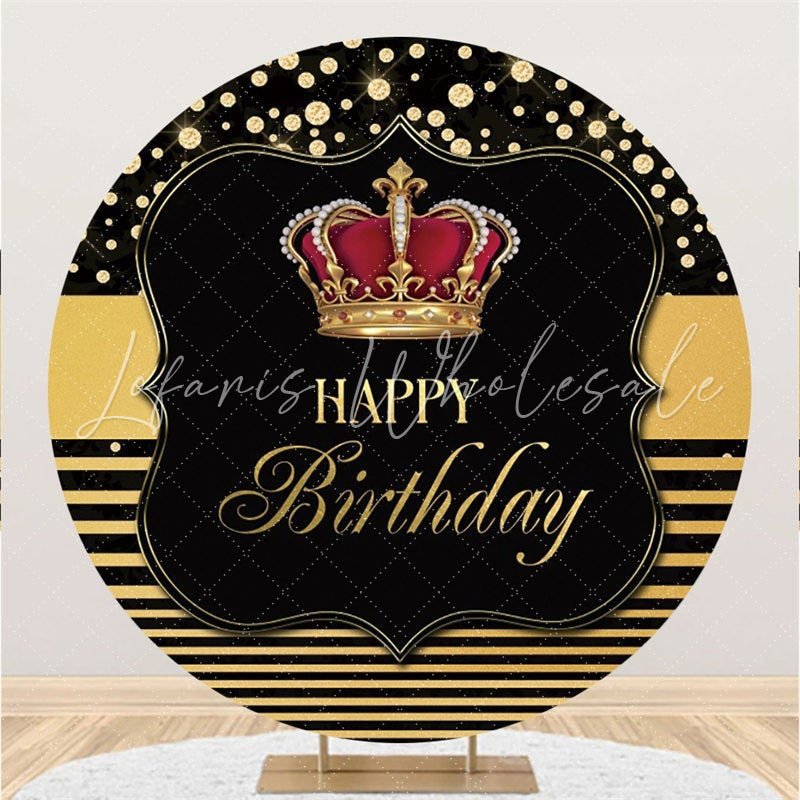 Lofaris Black And Gold Crown Circle Happy Birthday Backdrop