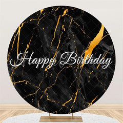 Lofaris Black And Gold Custom Circle Happy Birthday Backdrop