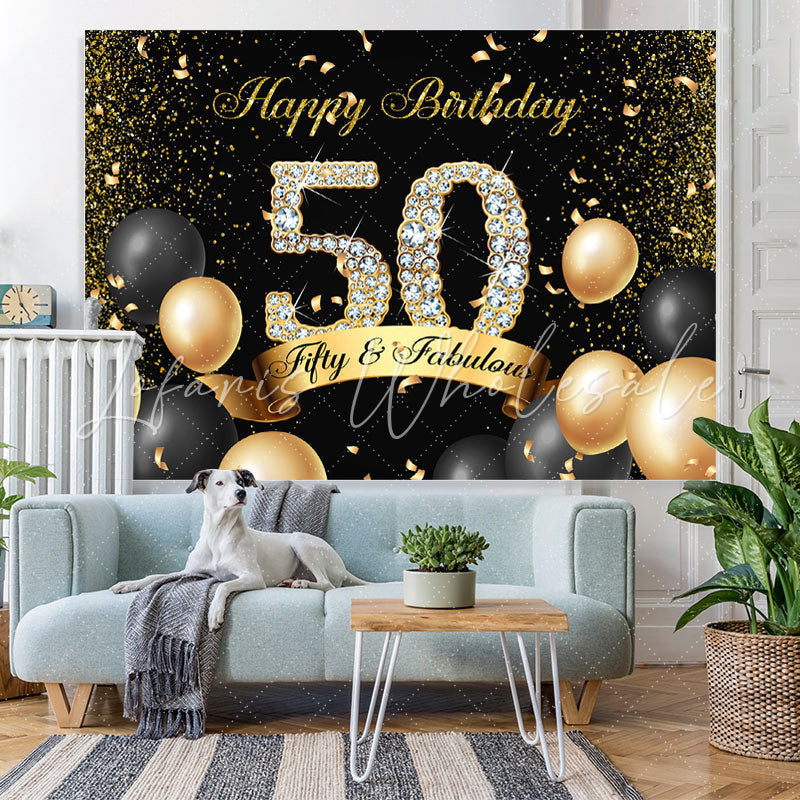 Lofaris Black and Gold Fifth Fabulous Birthday Backdrop