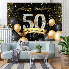 Lofaris Black and Gold Fifth Fabulous Birthday Backdrop