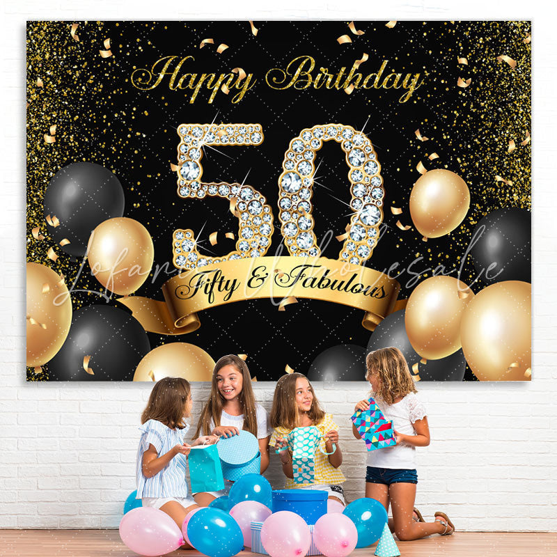 Lofaris Black and Gold Fifth Fabulous Birthday Backdrop