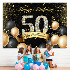 Lofaris Black and Gold Fifth Fabulous Birthday Backdrop