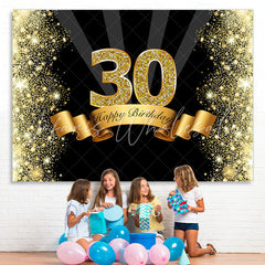 Lofaris Black and Gold Glitter Bokeh 30th Birthday Backdrop