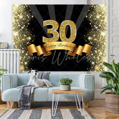 Lofaris Black and Gold Glitter Bokeh 30th Birthday Backdrop