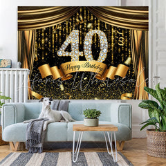 Lofaris Black And Gold Glitter Bokeh 40th Birthday Backdrop