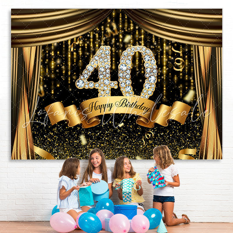 Lofaris Black And Gold Glitter Bokeh 40th Birthday Backdrop
