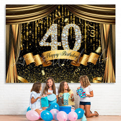 Lofaris Black And Gold Glitter Bokeh 40th Birthday Backdrop