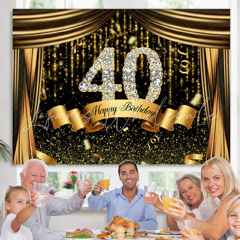 Lofaris Black And Gold Glitter Bokeh 40th Birthday Backdrop