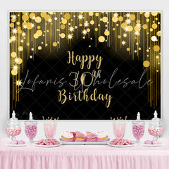 Lofaris Black and Gold Glitter Happy 30th Birthday Backdrop