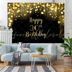 Lofaris Black and Gold Glitter Happy 30th Birthday Backdrop