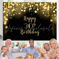 Lofaris Black and Gold Glitter Happy 30th Birthday Backdrop