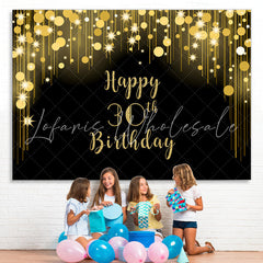 Lofaris Black and Gold Glitter Happy 30th Birthday Backdrop