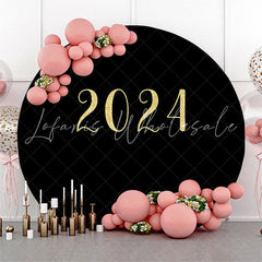 Lofaris Black And Gold Glitter Round 2024 New Year Party Backdrop