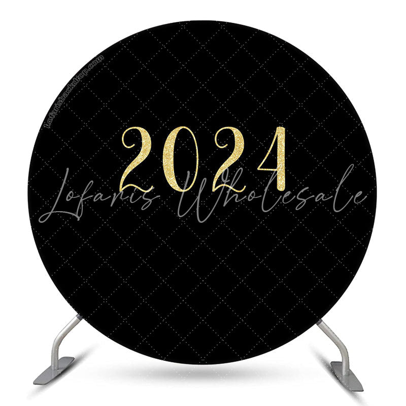 Lofaris Black And Gold Glitter Round 2024 New Year Party Backdrop