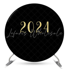 Lofaris Black And Gold Glitter Round 2024 New Year Party Backdrop