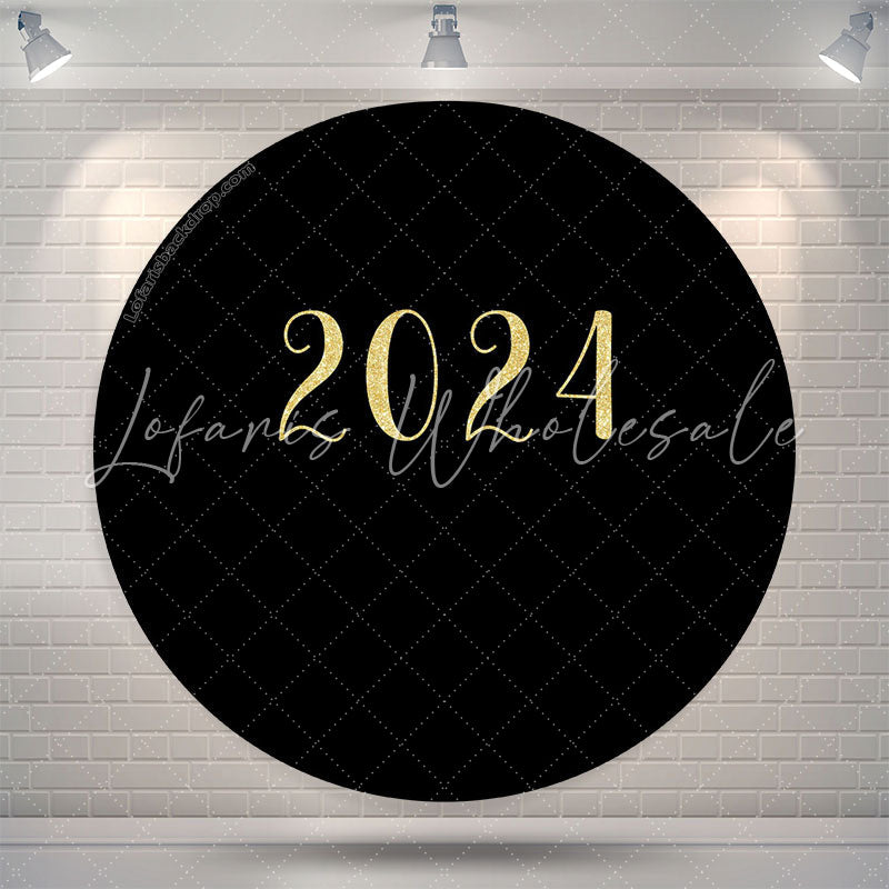 Lofaris Black And Gold Glitter Round 2024 New Year Party Backdrop