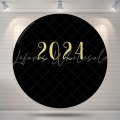 Lofaris Black And Gold Glitter Round 2024 New Year Party Backdrop
