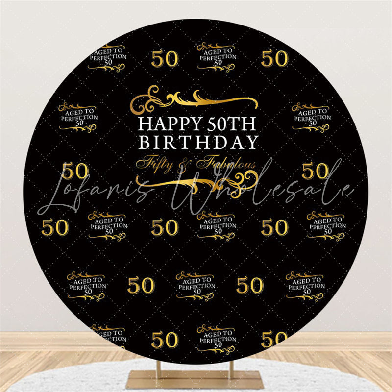 Lofaris Black And Gold Happy 50Th Birthday Round Backdrop