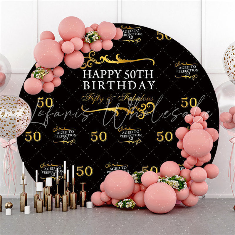 Lofaris Black And Gold Happy 50Th Birthday Round Backdrop