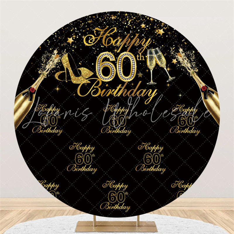 Lofaris Black And Gold Happy 60Th Birthday Circle Backdrop
