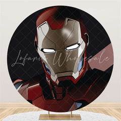 Lofaris Black And Gold Round Super Hero Boys Birthday Backdrop