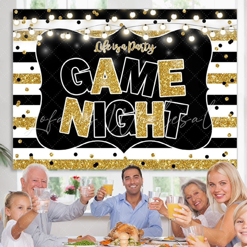 Lofaris Black and Gold Stripes Photo Game Night Party Backdrop