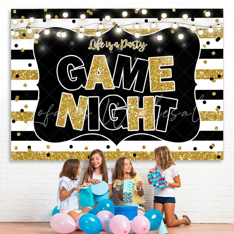 Lofaris Black and Gold Stripes Photo Game Night Party Backdrop