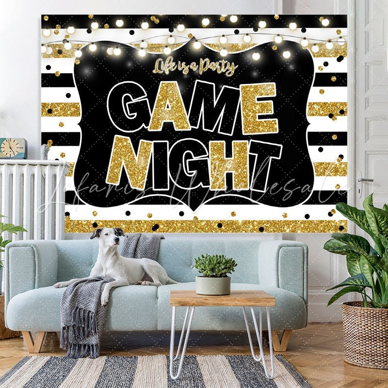 Lofaris Black and Gold Stripes Photo Game Night Party Backdrop