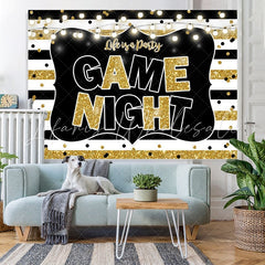 Lofaris Black and Gold Stripes Photo Game Night Party Backdrop