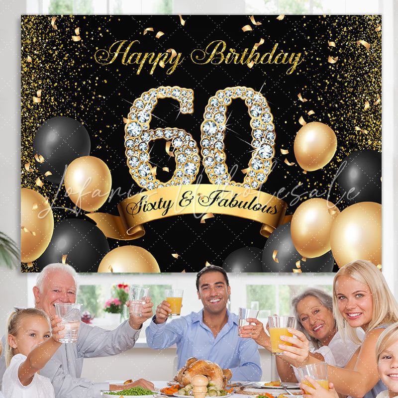 Lofaris Black and Golden Balloon Diamond 60Th Birthday Backdrop