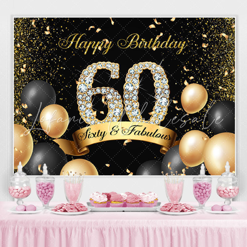 Lofaris Black and Golden Balloon Diamond 60Th Birthday Backdrop