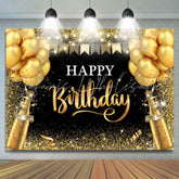 Lofaris Black And Golden Balloon Glitter Birthday Backdrop