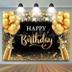 Lofaris Black And Golden Balloon Glitter Birthday Backdrop