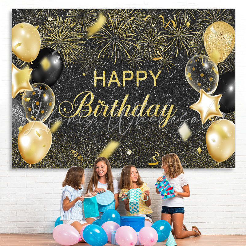 Lofaris Black And Golden Balloon Glitter Happy Birthday Backdrop