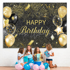 Lofaris Black And Golden Balloon Glitter Happy Birthday Backdrop