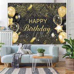 Lofaris Black And Golden Balloon Glitter Happy Birthday Backdrop
