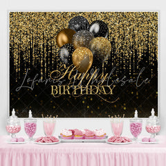 Lofaris Black and Golden Bokeh Balloon Happy Birthday Backdrop