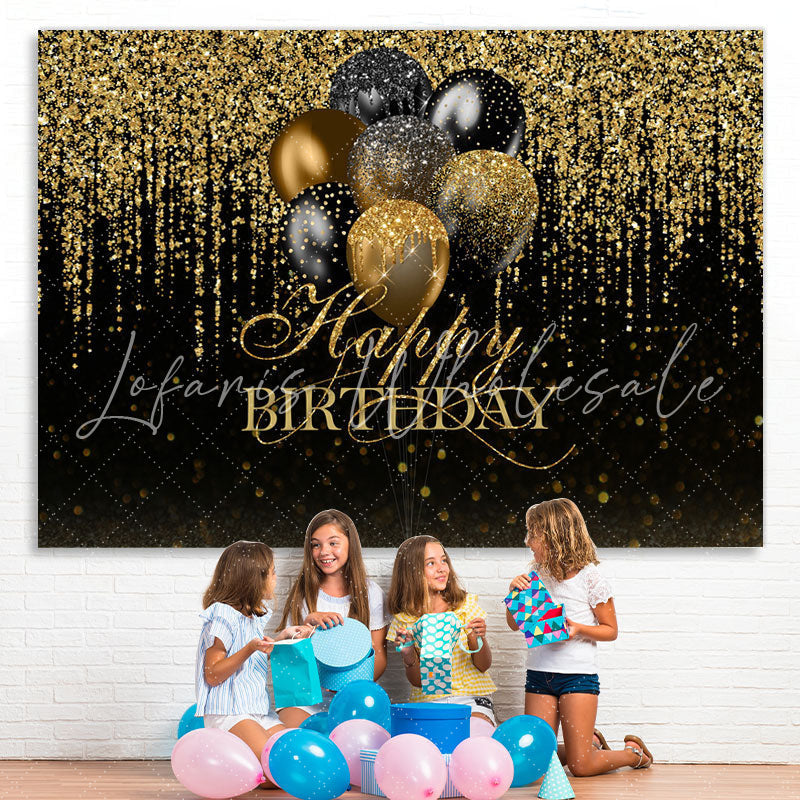 Lofaris Black and Golden Bokeh Balloon Happy Birthday Backdrop