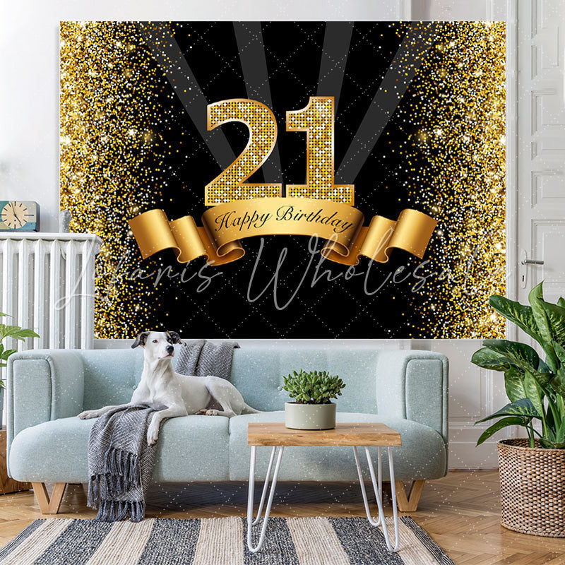 Lofaris Black and Golden Bokeh Happy 21Th Birthday Backdrop