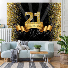 Lofaris Black and Golden Bokeh Happy 21Th Birthday Backdrop