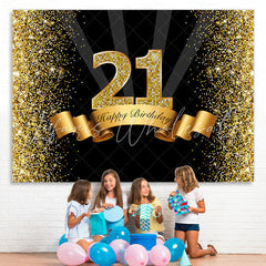 Lofaris Black and Golden Bokeh Happy 21Th Birthday Backdrop