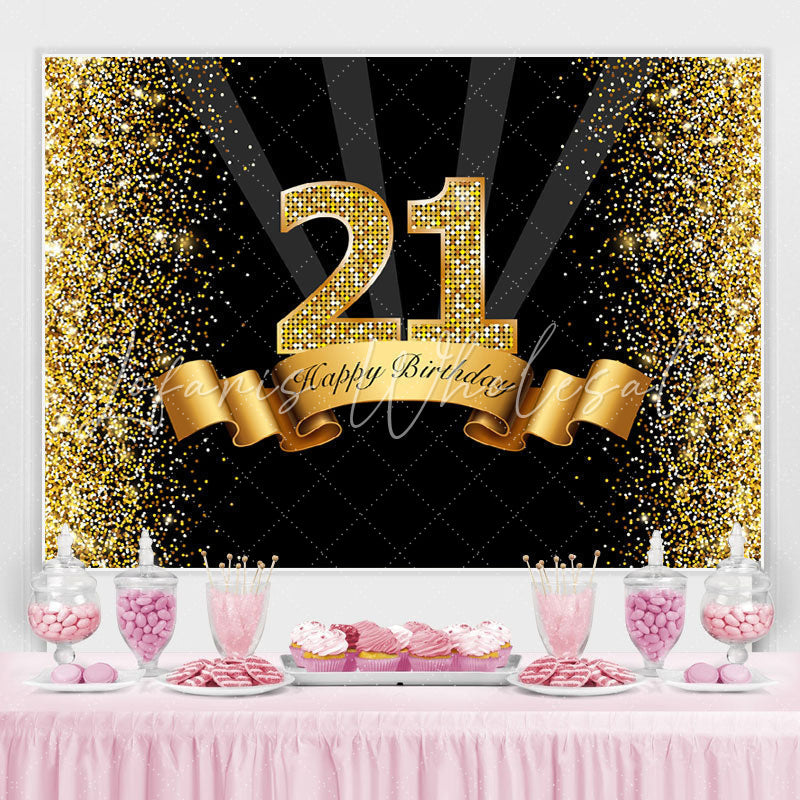 Lofaris Black and Golden Bokeh Happy 21Th Birthday Backdrop