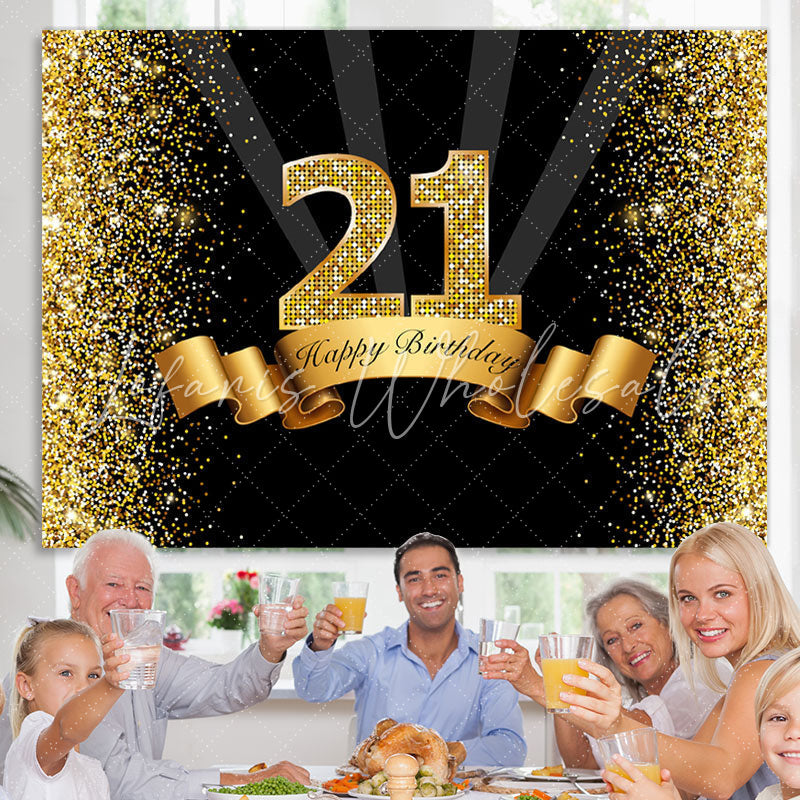 Lofaris Black and Golden Bokeh Happy 21Th Birthday Backdrop