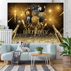 Lofaris Black And Golden Glitter Balloon Theme Birthday Backdrop