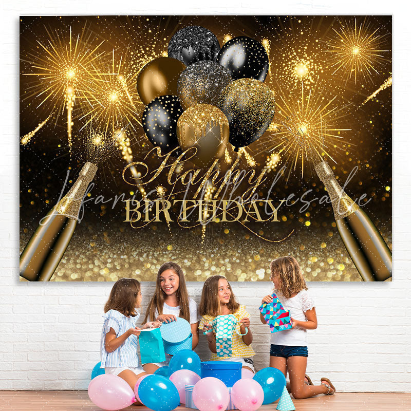 Lofaris Black And Golden Glitter Balloon Theme Birthday Backdrop