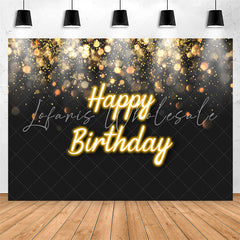Lofaris Black And Golden Glitter Bokeh Birthday Backdrop