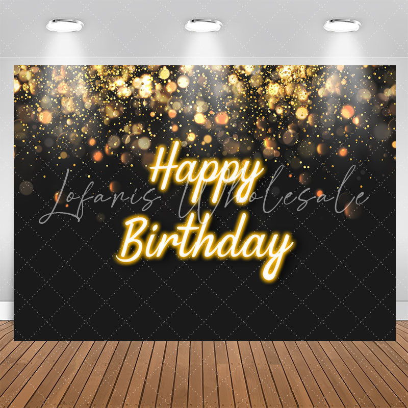 Lofaris Black And Golden Glitter Bokeh Birthday Backdrop