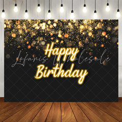 Lofaris Black And Golden Glitter Bokeh Birthday Backdrop